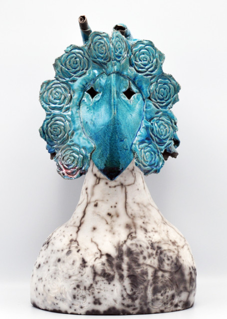 Colja de Roo + Vogelmasker met tors, raku/naked-raku